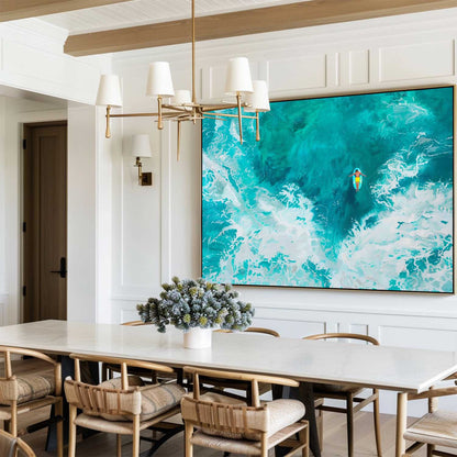 Vibrant Ocean Surfing Scene – Captivating Coastal Oil Painting for Beach Lovers