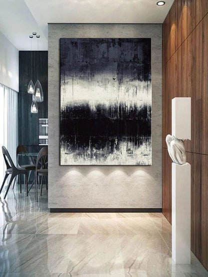 Abstract Black and White Oil Painting for Modern Home Decor