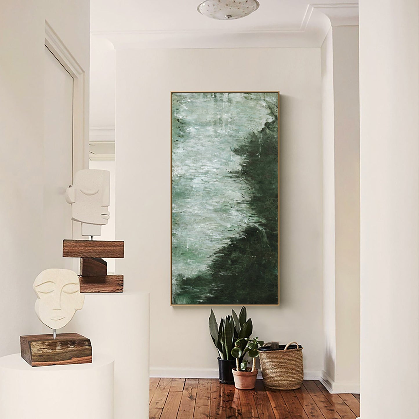 Serene Green Abstract Oil Painting for Modern Home Decor