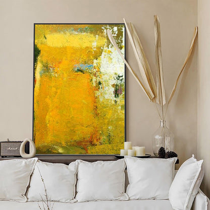 Vibrant Abstract Oil Painting in Bold Yellow Tones for Modern Home Decor