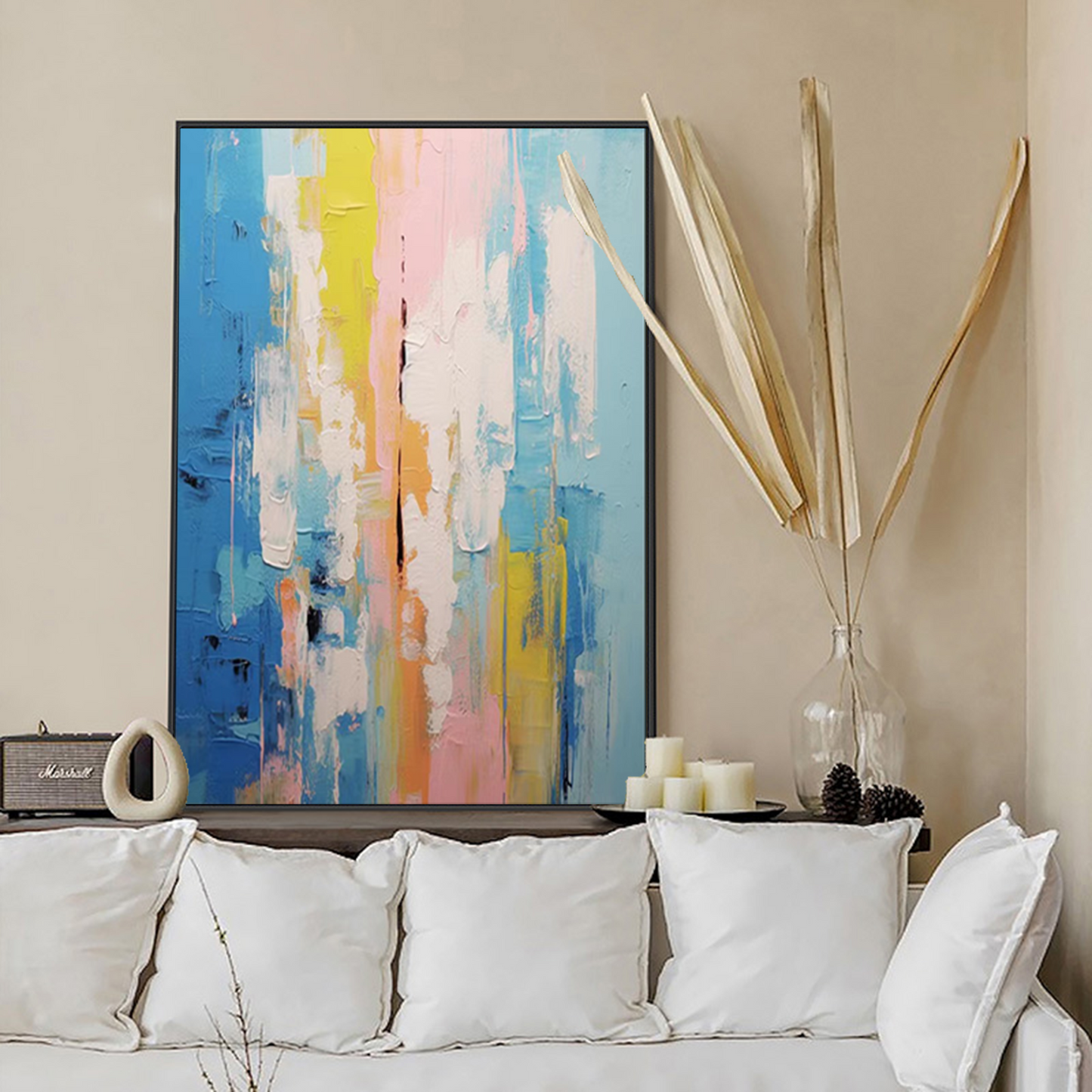 Vibrant Abstract Oil Painting with Bold Colors for Modern Home Decor