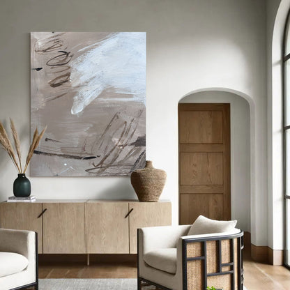 Contemporary Abstract Oil Painting with Dynamic Textures and Muted Colors