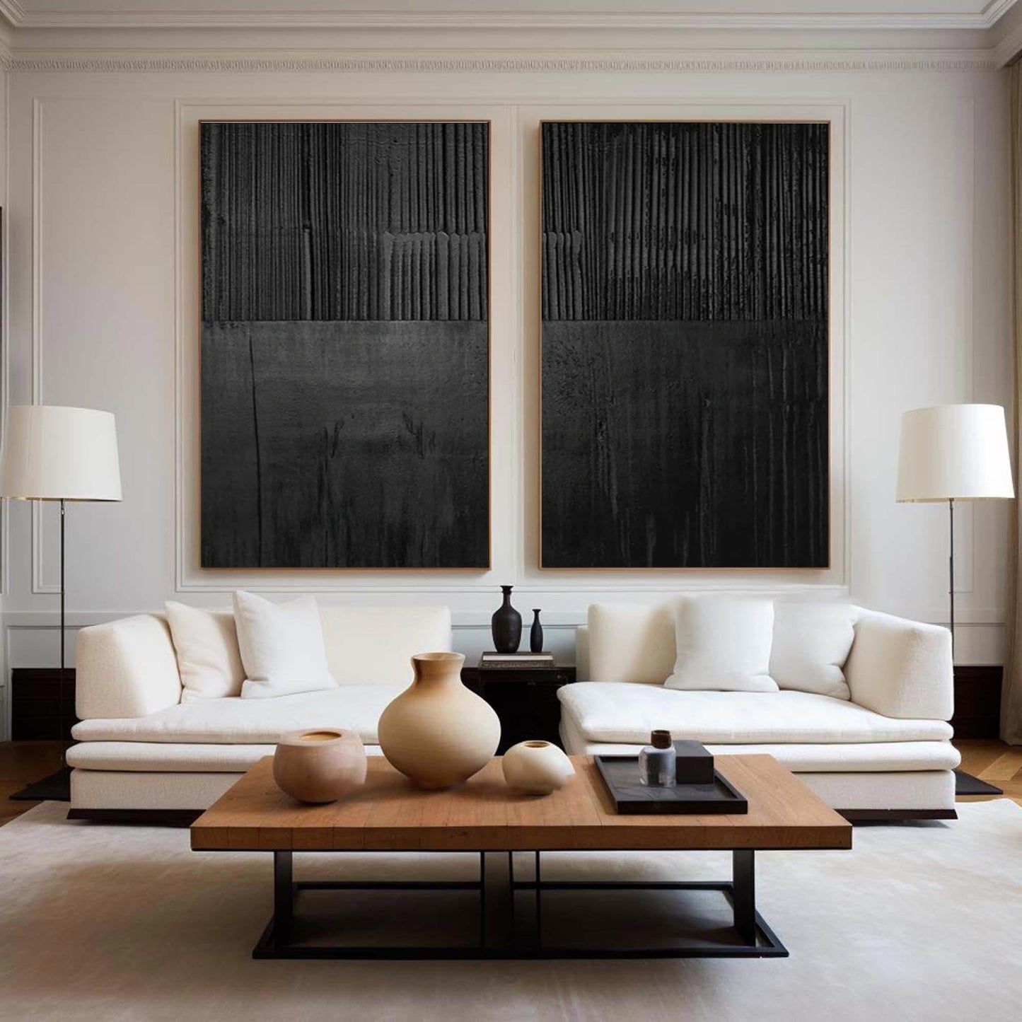 Sleek Black Minimalist Abstract Paintings for Modern Home Decor