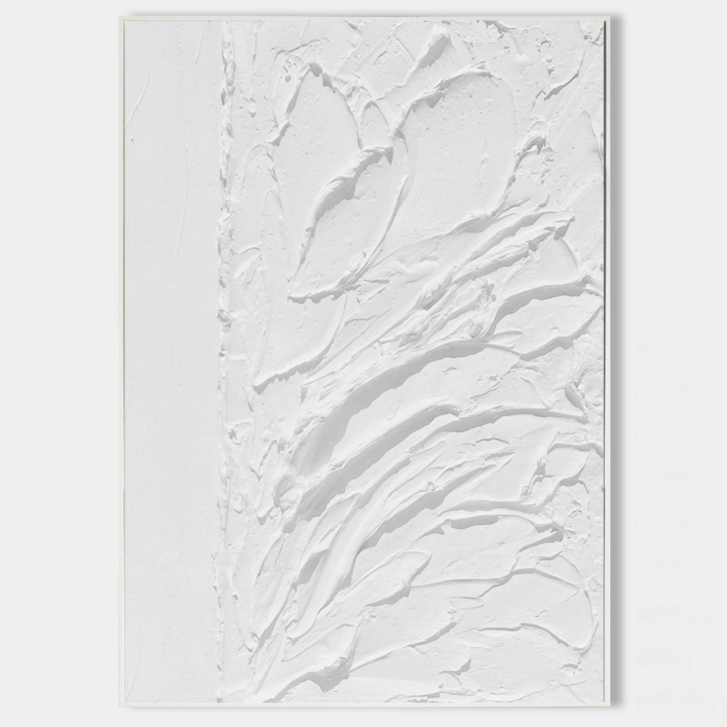 Textured White Floral Plaster Oil Painting for Elegant Home Decor