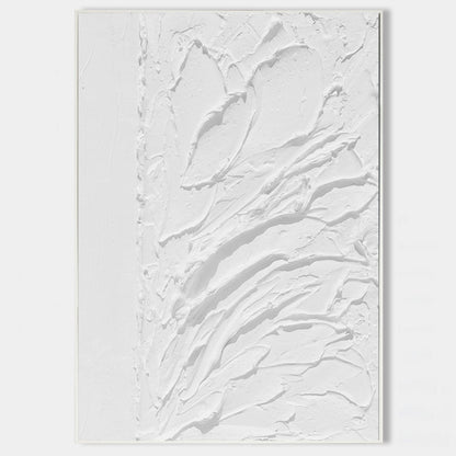 Textured White Floral Plaster Oil Painting for Elegant Home Decor