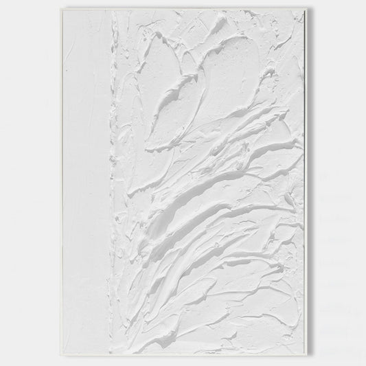 Textured White Floral Plaster Oil Painting for Elegant Home Decor