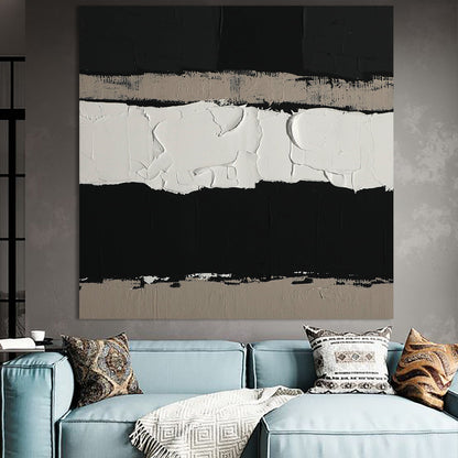 Monochrome Abstract Textured Oil Painting for Modern Home Decor