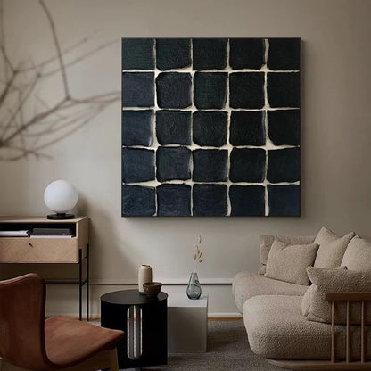 Elegant Black Minimalist Square Oil Painting for Modern Home Decor