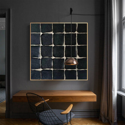 Elegant Black Minimalist Square Oil Painting for Modern Home Decor