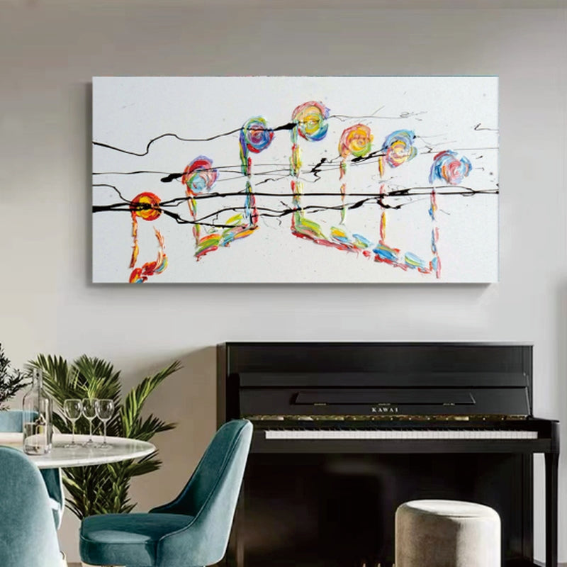 Vibrant Abstract Oil Painting of Colorful Musical Notes and Rhythm