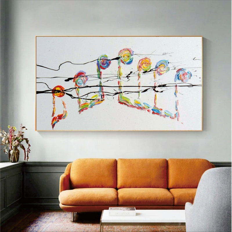 Vibrant Abstract Oil Painting of Colorful Musical Notes and Rhythm