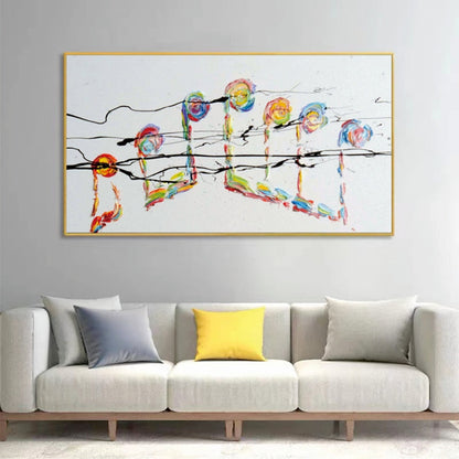 Vibrant Abstract Oil Painting of Colorful Musical Notes and Rhythm