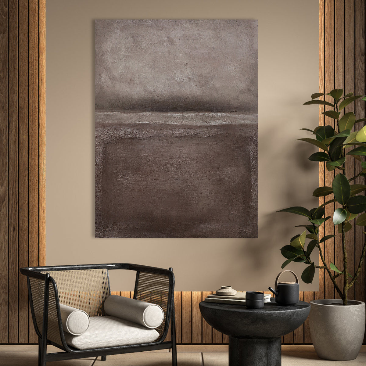 Textured Earth Tones: Contemporary Abstract Oil Painting for Modern Décor