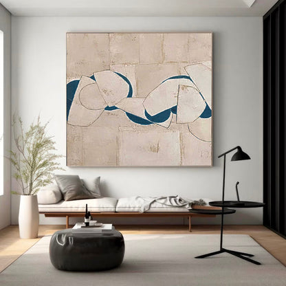 Contemporary Minimalist Abstract Oil Painting with Organic Shapes and Neutral Palette