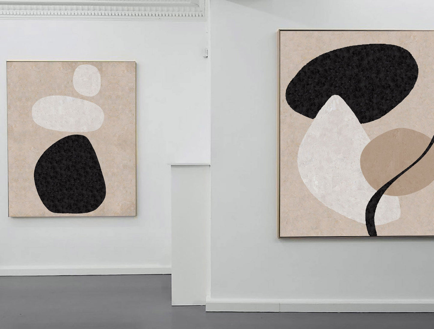 Modern Beige and Black Abstract Oil Painting for Contemporary Home Decor