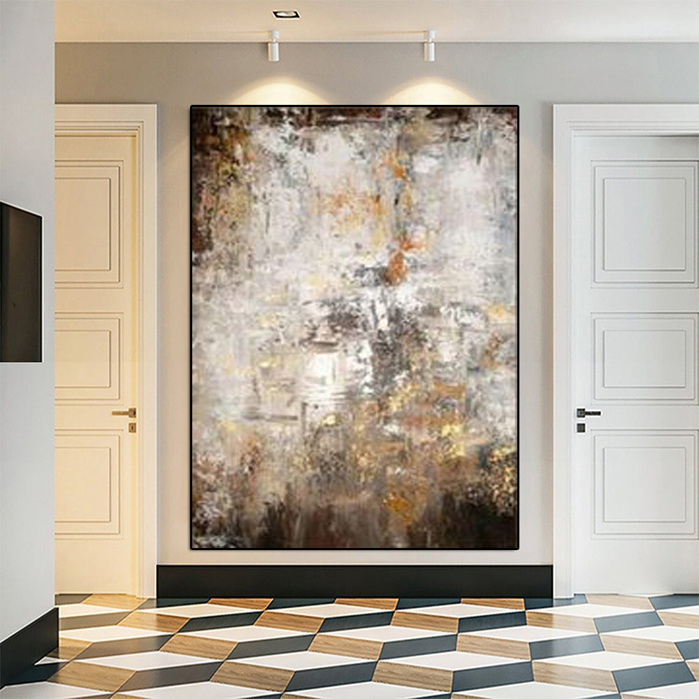 Abstract Gold and White Oil Painting for Elegant Home Décor