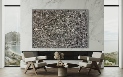 Abstract Black and White Swirl Oil Painting for Modern Art Decor