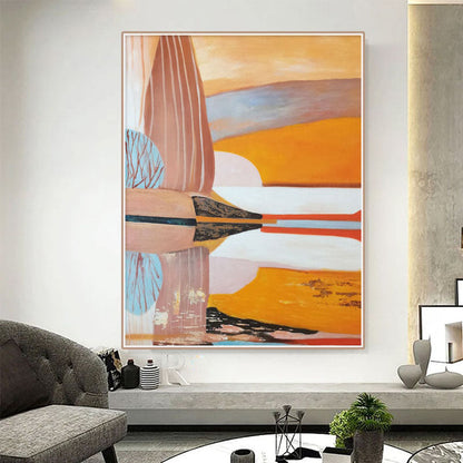 Abstract Sunset Reflection: Vibrant Oil Painting for Modern Home Decor