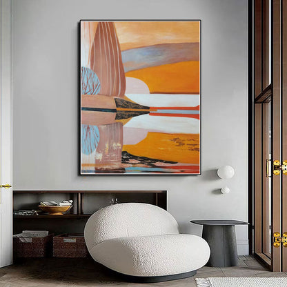 Abstract Sunset Reflection: Vibrant Oil Painting for Modern Home Decor