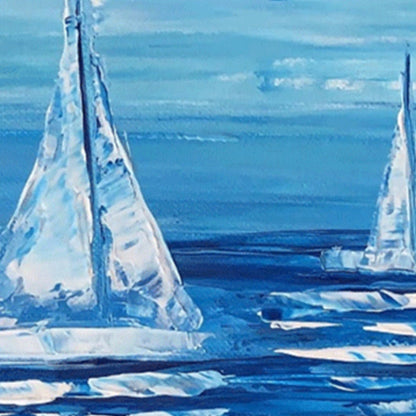 Serene Blue Ocean Sailing Scene - Elegant Oil Painting for Nautical Home Decor