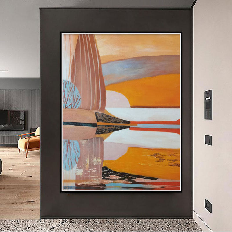 Abstract Sunset Reflection: Vibrant Oil Painting for Modern Home Decor