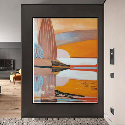 Abstract Sunset Reflection: Vibrant Oil Painting for Modern Home Decor