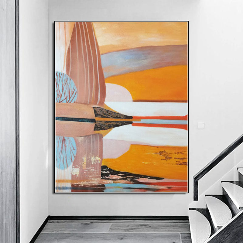 Abstract Sunset Reflection: Vibrant Oil Painting for Modern Home Decor