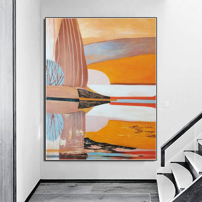 Abstract Sunset Reflection: Vibrant Oil Painting for Modern Home Decor