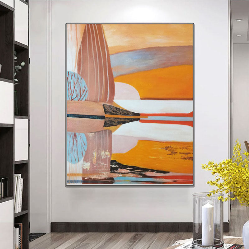 Abstract Sunset Reflection: Vibrant Oil Painting for Modern Home Decor