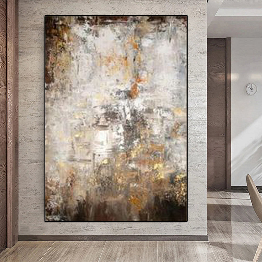 Abstract Gold and White Oil Painting for Elegant Home Décor
