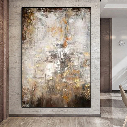 Abstract Gold and White Oil Painting for Elegant Home Décor
