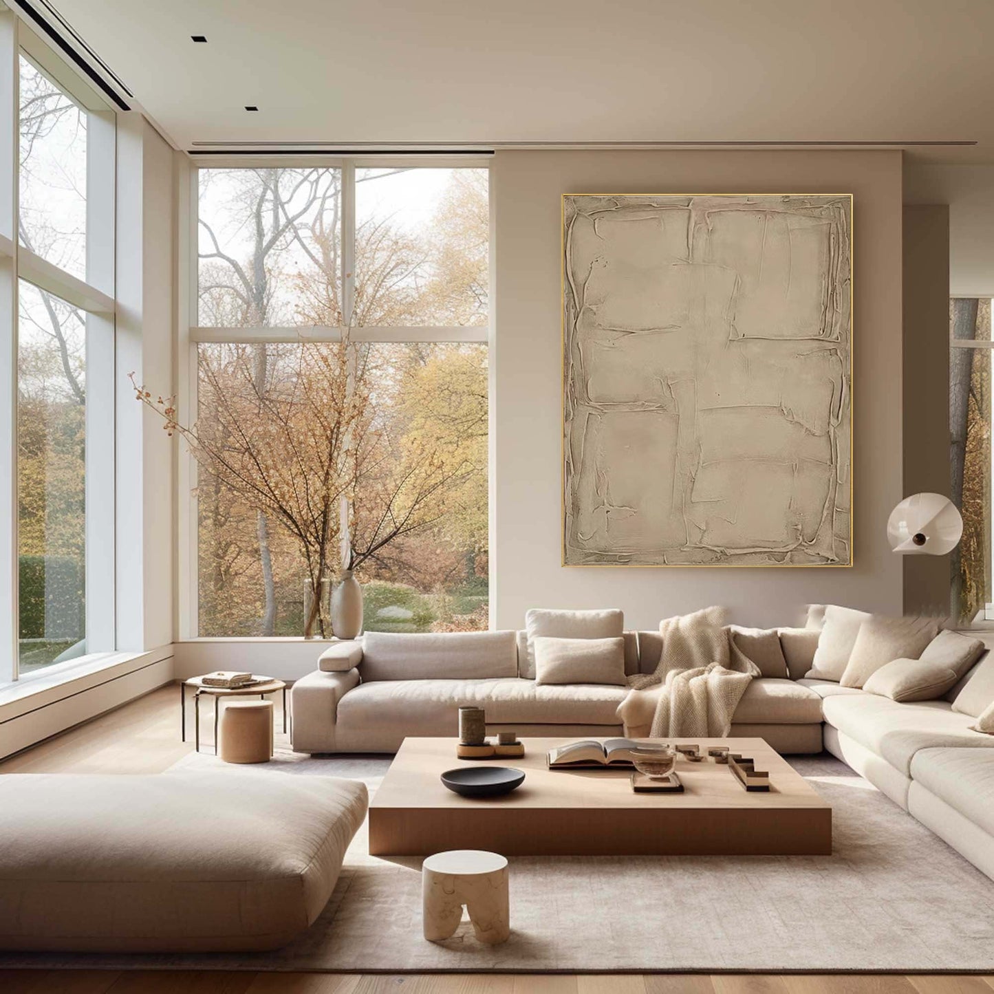 Contemporary Beige and Brown Abstract Oil Painting for Modern Home Decor