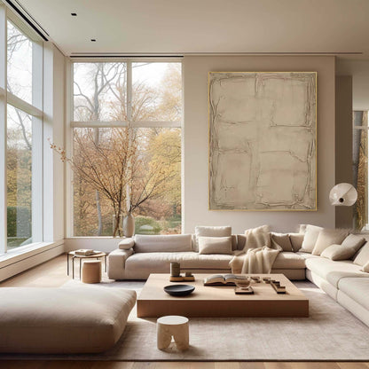 Contemporary Beige and Brown Abstract Oil Painting for Modern Home Decor