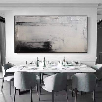 Elegant Black and White Minimalist Abstract Oil Painting for Modern Home Decor