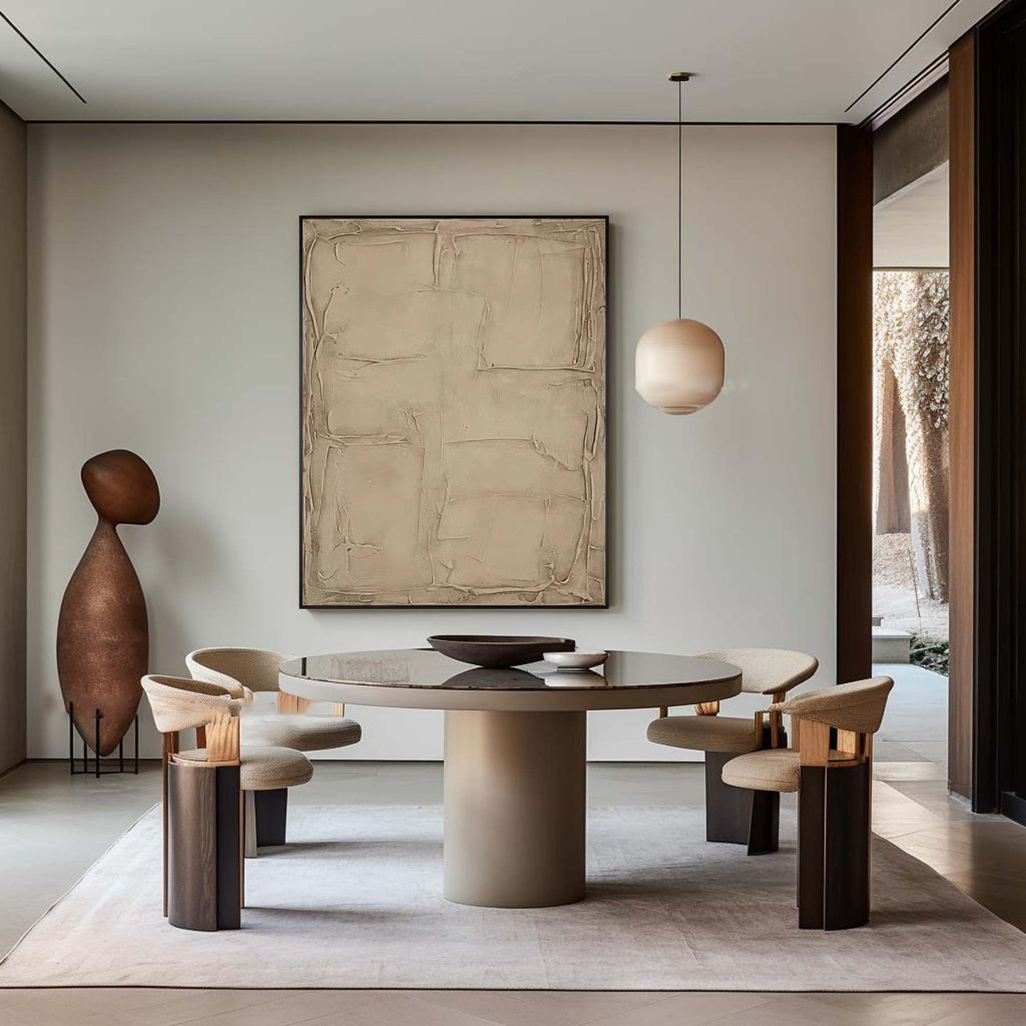 Contemporary Beige and Brown Abstract Oil Painting for Modern Home Decor