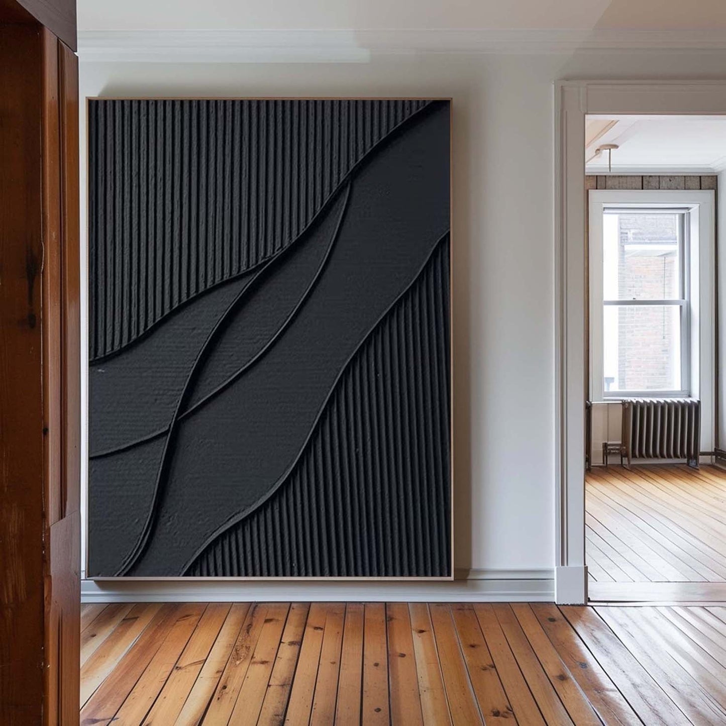 Elegant Minimalist Black Abstract Oil Painting for Modern Home Decor