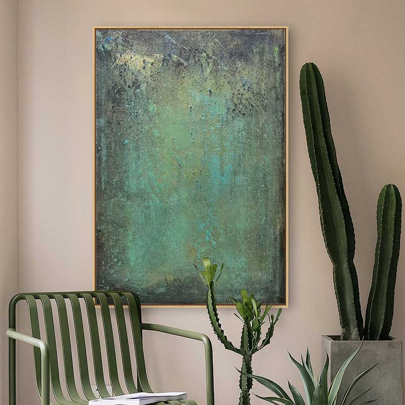 Serene Green Abstract Oil Painting for Modern Home Decor and Art Lovers