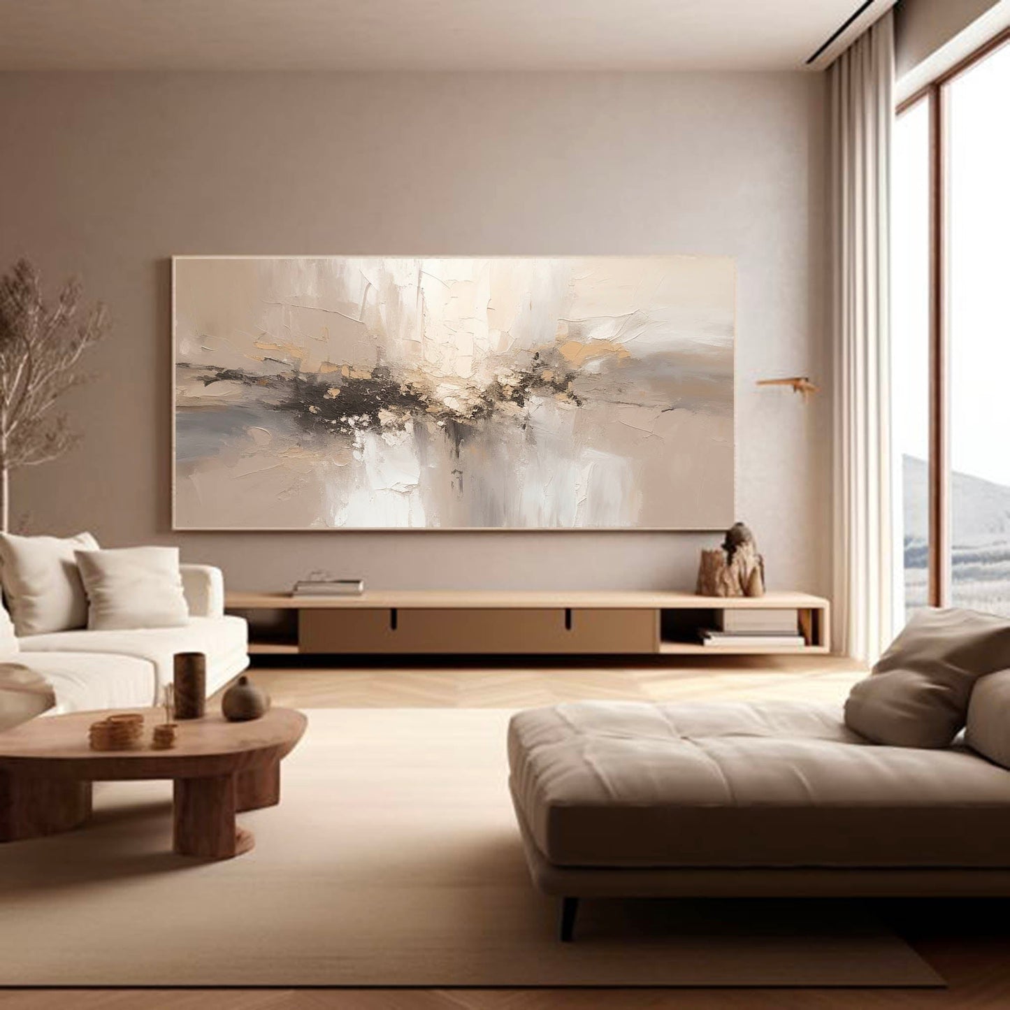 Serene Minimalist Abstract Oil Painting for Modern Home Decor