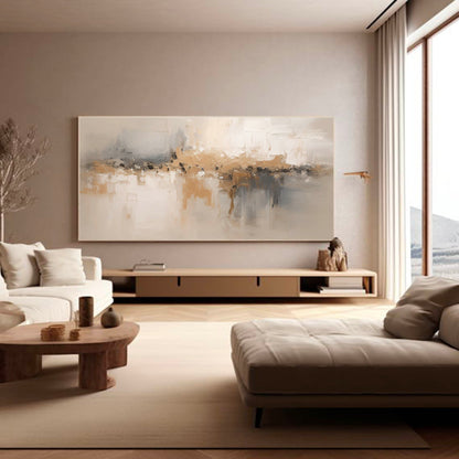 Elegant Minimalist Abstract Oil Painting in Soft Neutrals and Earthy Tones
