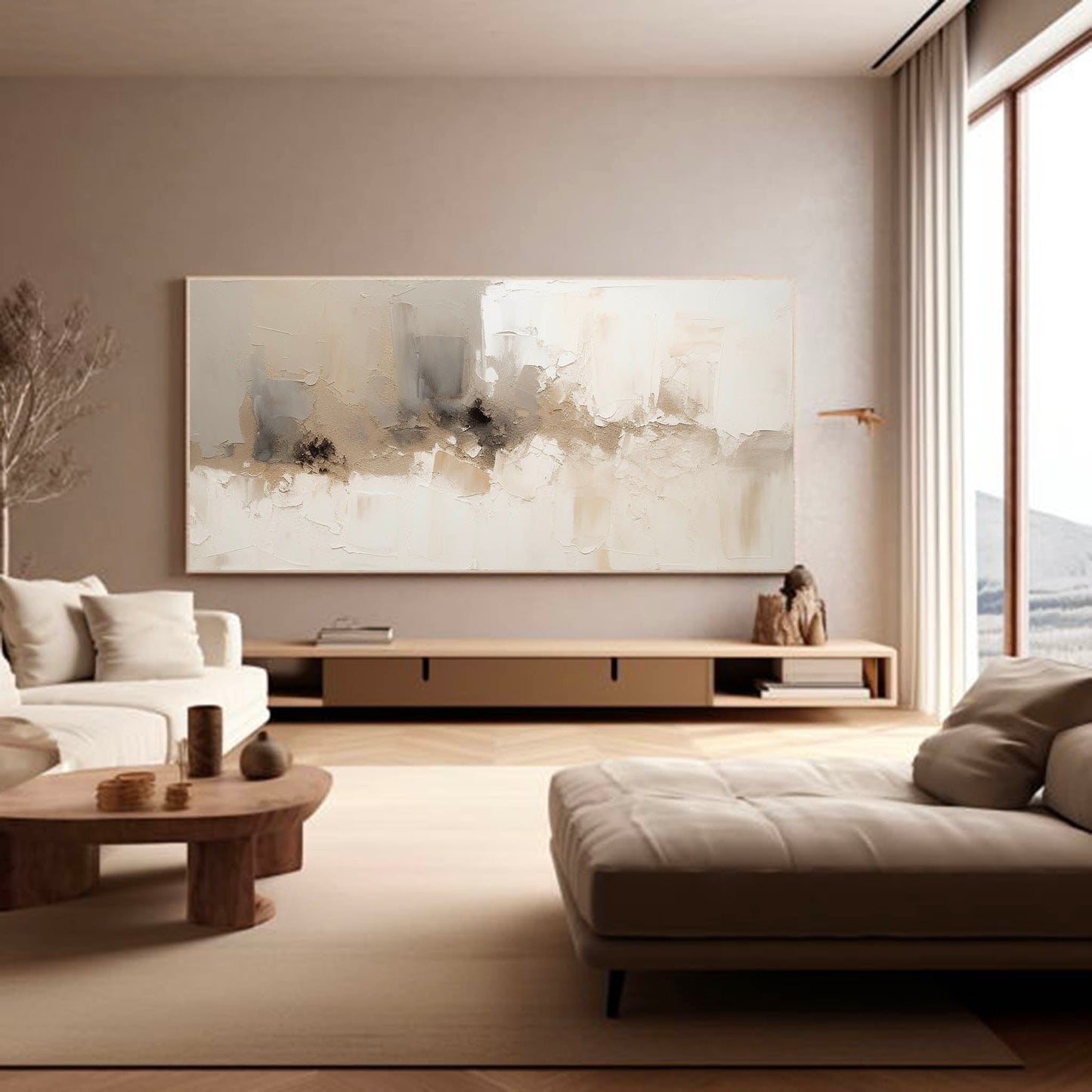 Elegant Minimalist Abstract Oil Painting in Neutral Tones for Modern D√©cor