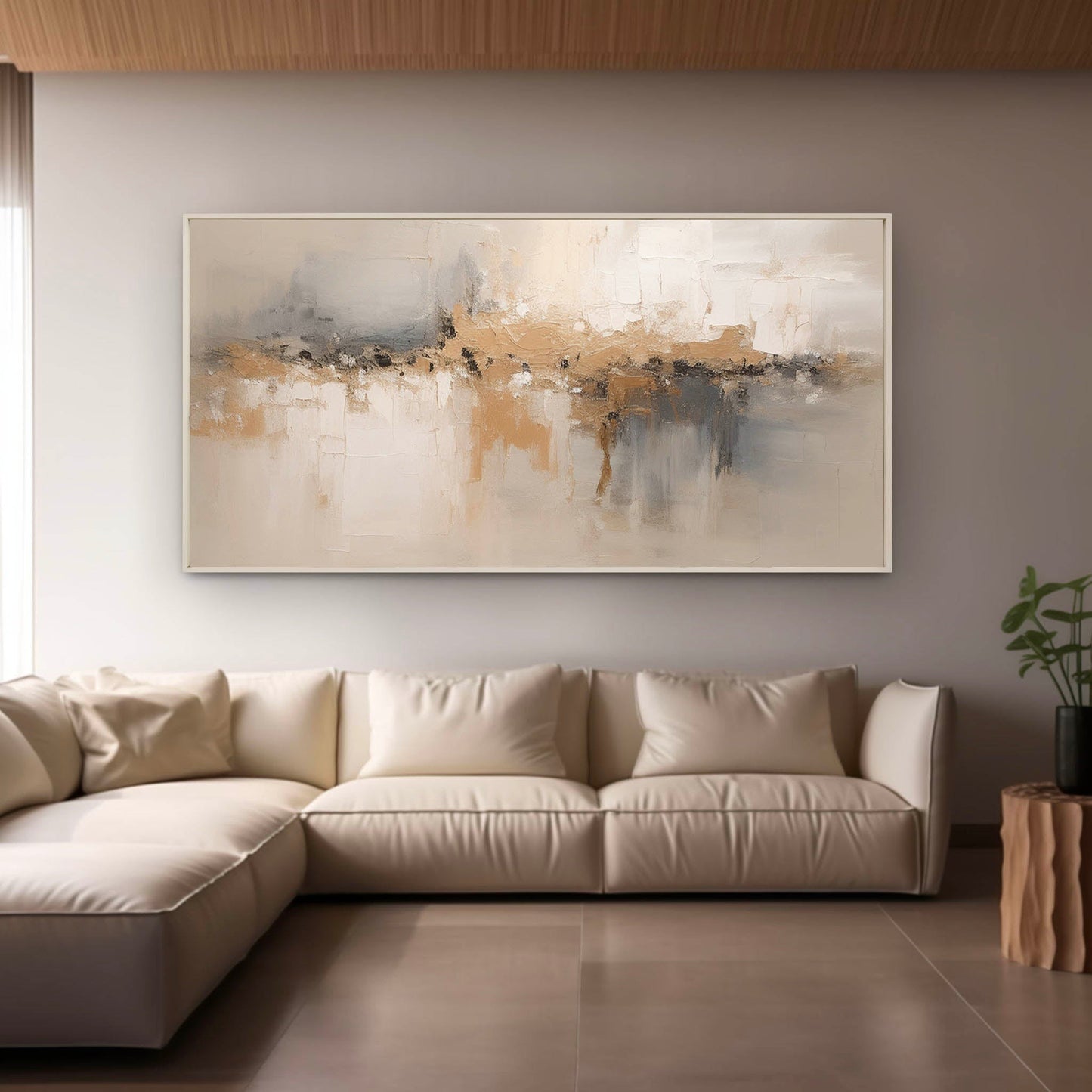 Elegant Minimalist Abstract Oil Painting in Soft Neutrals and Earthy Tones