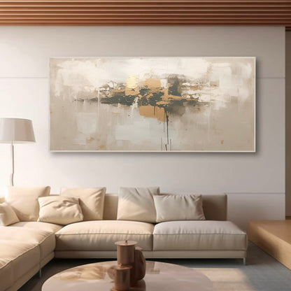 Elegant Minimalist Abstract Oil Painting with Gold Accents for Modern Decor