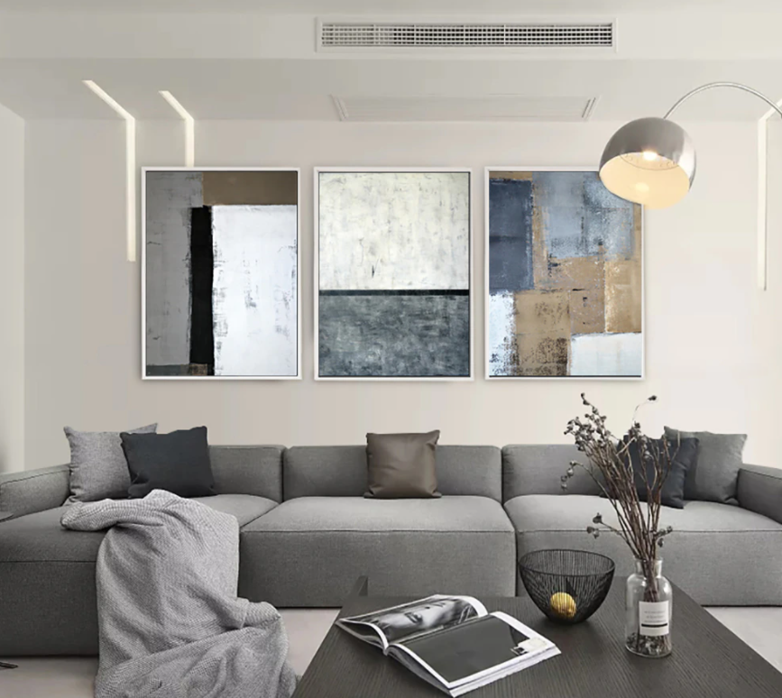 Abstract Modern Oil Painting in Neutral Tones for Chic Home Décor