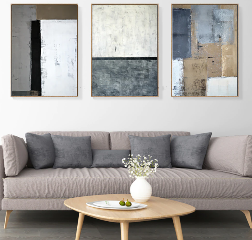 Abstract Modern Oil Painting in Neutral Tones for Chic Home Décor