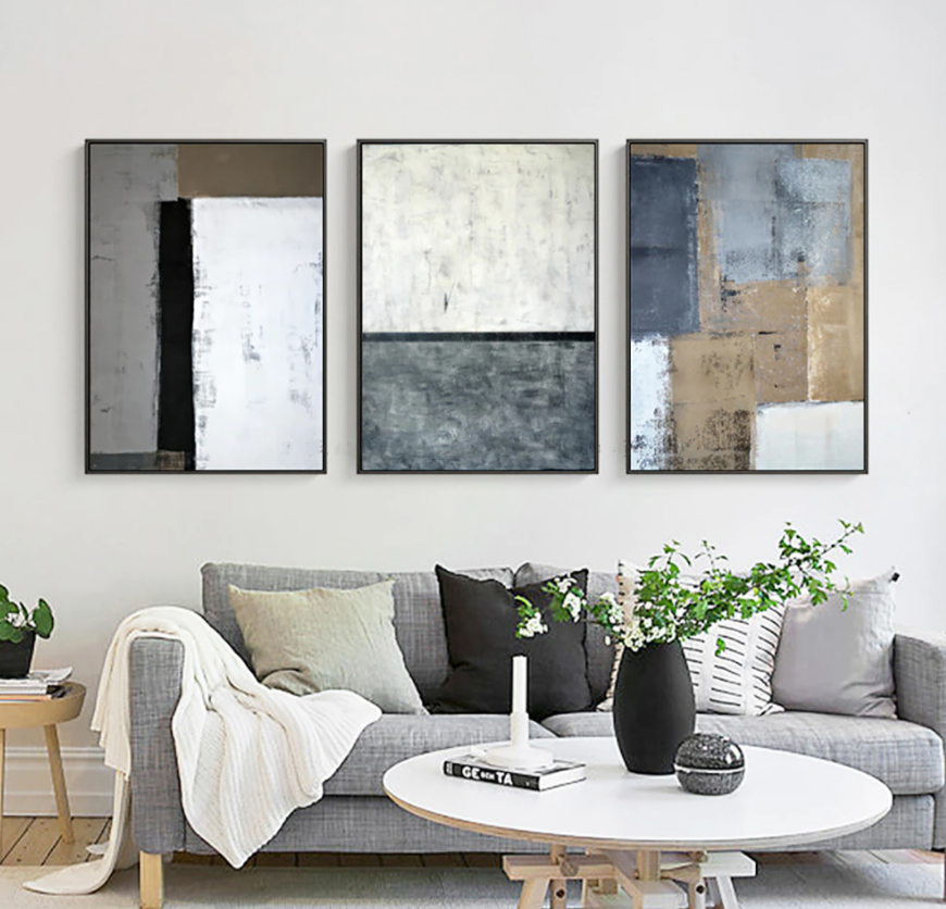 Abstract Modern Oil Painting in Neutral Tones for Chic Home Décor