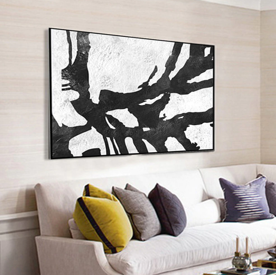 Abstract Black and White Oil Painting for Modern Home Decor