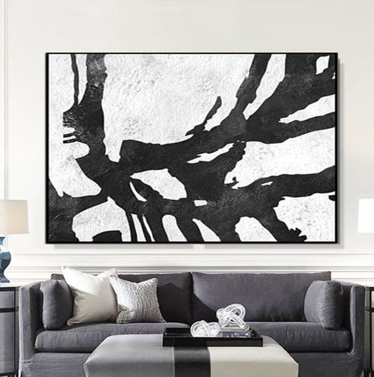 Abstract Black and White Oil Painting for Modern Home Decor