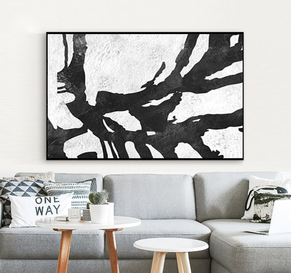 Abstract Black and White Oil Painting for Modern Home Decor