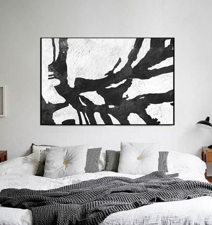 Abstract Black and White Oil Painting for Modern Home Decor