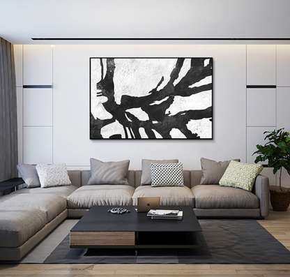 Abstract Black and White Oil Painting for Modern Home Decor